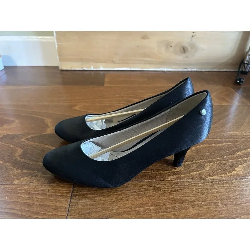 LifeStride Parigi Women's Pumps Black Satin Heels Shoes Size 8.5 M‎ NEW